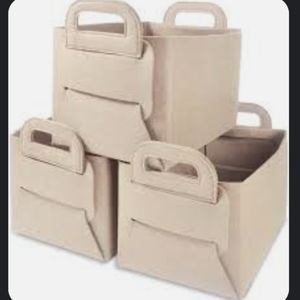 Oppodream set of 3 felt storage bins collapsible organizers with handles - beige